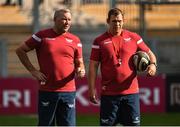 1 September 2018; Scarlets Head coach Wayne Pivac, left, with Ioan Cunningham Set piece coach, before the Guinness PRO14 Round 1 match between Ulster and Scarlets at the Kingspan Stadium in Belfast. Photo by Oliver McVeigh/Sportsfile