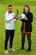 13 September 2018; Ruth Ryan, Marketing Specialist with SSE Airtricity presents Michael Duffy of Dundalk with his SSE Airtricity/SWAI Player of the Month award for August at DKIT, in Dundalk. Photo by Matt Browne/Sportsfile