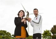 13 September 2018; Ruth Ryan, Marketing Specialist with SSE Airtricity presents Michael Duffy of Dundalk with his SSE Airtricity/SWAI Player of the Month award for August at DKIT, in Dundalk. Photo by Matt Browne/Sportsfile