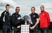 13 September 2018; In attendance during the EA SPORTS Cup Final Media Day are, from left, Chris Hull of Cobh Ramblers, Cobh Ramblers manager Stephen Henderson, Derry City Manager Kenny Shiels and Gerard Doherty of Derry City, at FAI HQ, in Abbotstown, Dublin. Photo by Sam Barnes/Sportsfile