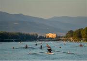 14 September 2018; Rowers warm-up prior to racing on day six of the World Rowing Championships in Plovdiv, Bulgaria. Photo by Seb Daly/Sportsfile