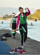 14 September 2018; Aifric Keogh of Ireland, with team-mate Emily Hegarty behind, after warming-up on day six of the World Rowing Championships in Plovdiv, Bulgaria. Photo by Seb Daly/Sportsfile