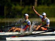 14 September 2018; Ciprian Tudosa, left, and Marius-Vasile Cozmiuc of Romania celebrate after winning second in their Men's Pair semi-final on day six of the World Rowing Championships in Plovdiv, Bulgaria. Photo by Seb Daly/Sportsfile