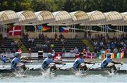 14 September 2018; Ireland team, from left, Fintan McCarthy, Ryan Ballantine, Jacob McCarthy and Andrew Goff on their way to finishing fifth during their Lightweight Men's Quadruple Sculls final on day six of the World Rowing Championships in Plovdiv, Bulgaria. Photo by Seb Daly/Sportsfile