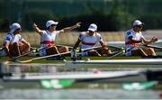 14 September 2018; Germany team, from left, Florian Roller, Moritz Moos, Max Roeger and Joachim Agne celebrate following their victory in the Lightweight Men's Quadruple Sculls final on day six of the World Rowing Championships in Plovdiv, Bulgaria. Photo by Seb Daly/Sportsfile