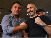 14 September 2018; Gary 'Spike' O'Sullivan with Oscar de le Hoya, left, ahead of his middlewieght bout against David Lemieux on the Gennady Golovkin and Canelo Álvarez undercard in Las Vegas, Nevada, USA. Photo by Tom Hogan/Golden Boy Promotions via Sportsfile