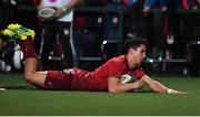 14 September 2018; Joey Carbery of Munster goes over to score his side's second try during the Guinness PRO14 Round 3 match between Munster and Ospreys at Irish Independent Park in Cork. Photo by Brendan Moran/Sportsfile