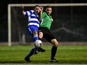 14 September 2018; James Duff of Home Farm in action against Paul Farrell of Greystones United during the Leinster Senior League match between Greystones United and Home Farm at Woodlands in Greystones, Co Wicklow. Photo by Matt Browne/Sportsfile