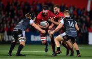 14 September 2018; Jean Kleyn of Munster in action against Olly Cracknell and Ifan Phillips of Ospreys during the Guinness PRO14 Round 3 match between Munster and Ospreys at Irish Independent Park in Cork. Photo by Brendan Moran/Sportsfile