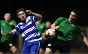 14 September 2018; Matt McEntee of Home Farm in action against Brandon Byrne of Greystones United during the Leinster Senior League match between Greystones United and Home Farm at Woodlands in Greystones, Co Wicklow.  Photo by Matt Browne/Sportsfile