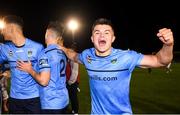 14 September 2018; Daire O'Connor of UCD celebrates promotion to the SSE Airtricity League Premier Division  following the SSE Airtricity League First Division match between UCD and Finn Harps at the UCD Bowl in Dublin. Photo by Harry Murphy/Sportsfile