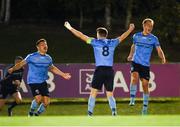 14 September 2018; Greg Sloggett, right, Daire O'Connor, left and Gary O'Neill of UCD celebrate promotion to the SSE Airtricity League Premier Division, and winning the SSE Airtricity League First Division following the SSE Airtricity League First Division match between UCD and Finn Harps at the UCD Bowl in Dublin. Photo by Harry Murphy/Sportsfile