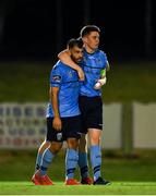 14 September 2018; Conor Davis of UCD, left, celebrates with team mate Gary O'Neill, after scoring his side's first goal during the SSE Airtricity League First Division match between UCD and Finn Harps at the UCD Bowl in Dublin. Photo by Harry Murphy/Sportsfile