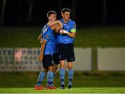 14 September 2018; Conor Davis of UCD, left, celebrates with team mate Gary O'Neill, after scoring his side's first goal during the SSE Airtricity League First Division match between UCD and Finn Harps at the UCD Bowl in Dublin. Photo by Harry Murphy/Sportsfile