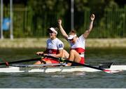 15 September 2018; Hillary Janssens, left, and Caileigh Filmer of Canada celebrate after winning the Women's Pair Final on day seven of the World Rowing Championships in Plovdiv, Bulgaria. Photo by Seb Daly/Sportsfile