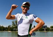 15 September 2018; Gary O'Donovan of Ireland celebrates after winning the Lightweight Men's Double Sculls Final with his brother and teammate Paul O'Donovan on day seven of the World Rowing Championships in Plovdiv, Bulgaria. Photo by Seb Daly/Sportsfile
