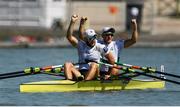 15 September 2018; Gary O'Donovan, right, and Paul O'Donovan celebrate winning the Lightweight Men's Double Sculls Final on day seven of the World Rowing Championships in Plovdiv, Bulgaria. Photo by Seb Daly/Sportsfile