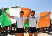 15 September 2018; Gary O'Donovan, left, and Paul O'Donovan of Ireland celebrate after winning the Lightweight Men's Double Sculls Final on day seven of the World Rowing Championships in Plovdiv, Bulgaria. Photo by Seb Daly/Sportsfile