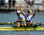 15 September 2018; Gary O'Donovan, right, celebrates winning the Lightweight Men's Double Sculls Final with his brother Paul O'Donovan, on day seven of the World Rowing Championships in Plovdiv, Bulgaria. Photo by Seb Daly/Sportsfile
