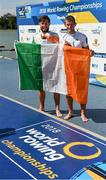 15 September 2018; Paul O'Donovan, left, and Gary O'Donovan of Ireland on the podium following their victory in the Lightweight Men's Double Sculls Final on day seven of the World Rowing Championships in Plovdiv, Bulgaria. Photo by Seb Daly/Sportsfile