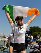 15 September 2018; Paul O'Donovan of Ireland celebrates following his victory in the Lightweight Men's Double Sculls Final with brother Gary O'Donovan on day seven of the World Rowing Championships in Plovdiv, Bulgaria. Photo by Seb Daly/Sportsfile