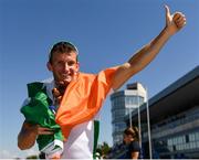 15 September 2018; Gary O'Donovan of Ireland celebrates following his victory in the Lightweight Men's Double Sculls Final with brother Paul O'Donovan on day seven of the World Rowing Championships in Plovdiv, Bulgaria. Photo by Seb Daly/Sportsfile