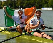 15 September 2018; Paul O'Donovan, right, and Gary O'Donovan of Ireland celebrate following their victory in the Lightweight Men's Double Sculls Final on day seven of the World Rowing Championships in Plovdiv, Bulgaria. Photo by Seb Daly/Sportsfile