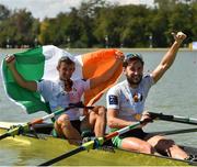 15 September 2018; Paul O'Donovan, right, and Gary O'Donovan of Ireland celebrate following their victory in the Lightweight Men's Double Sculls Final on day seven of the World Rowing Championships in Plovdiv, Bulgaria. Photo by Seb Daly/Sportsfile