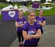 15 September 2018; Cora Staunton with Pamela Treacy, left, Vhi, and Niamh Walker, Vhi, pictured at the Westport parkrun where Vhi hosted a special event to celebrate their partnership with parkrun Ireland.  Vhi ambassador and four-time All-Ireland Final winner, Cora Staunton was on hand to lead the warm up for parkrun participants before completing the 5km free event. parkrunners enjoyed refreshments post event at the Vhi Relaxation Area where a physiotherapist took participants through a post event stretching routine.   parkrun in partnership with Vhi support local communities in organising free, weekly, timed 5k runs every Saturday at 9.30am.To register for a parkrun near you visit www.parkrun.ie. Photo by Ray Ryan/Sportsfile