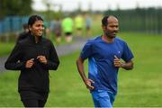 15 September 2018; parkrun Ireland in partnership with Vhi, added their 100th event on Saturday, 15th September, with the introduction of the Tyrrelstown parkrun in Co. Dublin. Pictured is Sangeetha Nagarajan, left, and Sudhagaran Ramachandran, from Tyrrelstown. parkruns take place over a 5km course weekly, are free to enter and are open to all ages and abilities, providing a fun and safe environment to enjoy exercise. To register for a parkrun near you visit www.parkrun.ie. Photo by Piaras Ó Mídheach/Sportsfile