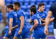 15 September 2018; Patrick Patterson of Leinster A is congratulated after scoring his side's first try during The Celtic Cup Round 2 match between Leinster A and Cardiff Blues at Energia Park in Donnybrook, Dublin.  Photo by David Fitzgerald/Sportsfile