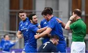 15 September 2018; Ronan Foley of Leinster A is congratulated after scoring his side's second try during The Celtic Cup Round 2 match between Leinster A and Cardiff Blues at Energia Park in Donnybrook, Dublin.  Photo by David Fitzgerald/Sportsfile