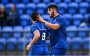 15 September 2018; Patrick Patterson of Leinster A is congratulated by team-mate Vakh Abdaladze after scoring his side's fourth try during The Celtic Cup Round 2 match between Leinster A and Cardiff Blues at Energia Park in Donnybrook, Dublin.  Photo by David Fitzgerald/Sportsfile