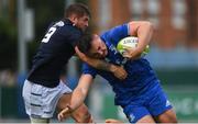 15 September 2018; Ronan Kelleher of Leinster A is tackled by Lewis Jones of Cardiff Blues during The Celtic Cup Round 2 match between Leinster A and Cardiff Blues at Energia Park in Donnybrook, Dublin.  Photo by David Fitzgerald/Sportsfile