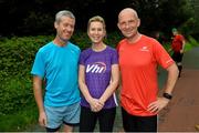 15 September 2018; Pamela Treacy, Vhi, with Michael O'Grady, left, and Alan Nevin, from Westport, Mayo, pictured at the Westport parkrun where Vhi hosted a special event to celebrate their partnership with parkrun Ireland.  Vhi ambassador and four-time All-Ireland Final winner, Cora Staunton was on hand to lead the warm up for parkrun participants before completing the 5km free event. parkrunners enjoyed refreshments post event at the Vhi Relaxation Area where a physiotherapist took participants through a post event stretching routine.   parkrun in partnership with Vhi support local communities in organising free, weekly, timed 5k runs every Saturday at 9.30am.To register for a parkrun near you visit www.parkrun.ie.  Photo by Ray Ryan/Sportsfile