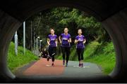 15 September 2018; Cora Staunton with Niamh Walker, left, Vhi, and Pamela Treacy, right, Vhi, pictured at the Westport parkrun where Vhi hosted a special event to celebrate their partnership with parkrun Ireland.  Vhi ambassador and four-time All-Ireland Final winner, Cora Staunton was on hand to lead the warm up for parkrun participants before completing the 5km free event. parkrunners enjoyed refreshments post event at the Vhi Relaxation Area where a physiotherapist took participants through a post event stretching routine.   parkrun in partnership with Vhi support local communities in organising free, weekly, timed 5k runs every Saturday at 9.30am.To register for a parkrun near you visit www.parkrun.ie.  Photo by Ray Ryan/Sportsfile