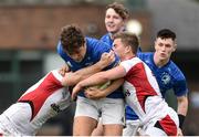 15 September 2018; Luis Faria of Leinster is tackled by Thomas Armstrong of Ulster during the U19 Interprovincial Championship match between Ulster and Leinster at Newforge Country Club in Belfast. Photo by Oliver McVeigh/Sportsfile
