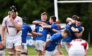 15 September 2018; The Leinster players celebrate after the final whistle in the U19 Interprovincial Championship match between Ulster and Leinster at Newforge Country Club in Belfast. Photo by Oliver McVeigh/Sportsfile