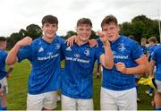 15 September 2018; Brian Deeny, Cian Prendergast and Bobby Sheehan of Leinster celebrate after the U19 Interprovincial Championship match between Ulster and Leinster at Newforge Country Club in Belfast. Photo by Oliver McVeigh/Sportsfile