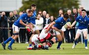 15 September 2018; Luis Faria of Leinster is tackled by Jack Treanor of Ulster during the U19 Interprovincial Championship match between Ulster and Leinster at Newforge Country Club in Belfast. Photo by Oliver McVeigh/Sportsfile