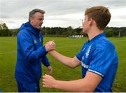 15 September 2018 Leinster Head Coach Andy Wood congratulates Adam McEvoy after the U19 Interprovincial Championship match between Ulster and Leinster at Newforge Country Club in Belfast. Photo by Oliver McVeigh/Sportsfile