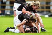 15 September 2018; Lauren Dwyer of Wexford Youths, bottom, is congratulated by her team-mates Orlaith Conlon and Katrina Parrock after scoring her side's first goal during the Continental Tyres Women’s National League Cup Final between Wexford Youths at Peamount United at Ferrcarrig Park in Wexford. Photo by Matt Browne/Sportsfile