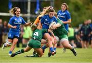 15 September 2018; Ava Jenkins of Leinster is tackled by Aoibheann Reilly, left, and Mary McLaughlin of Connacht during the U18 Girls Interprovincial Championship match between Leinster and Connacht at Barnhall RFC in Parsonstown, Leixlip, Co. Kildare. Photo by Barry Cregg/Sportsfile