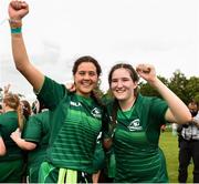 15 September 2018; Grace Browne Moran, left, and Rachel Cox of Connacht celebrate following the U18 Girls Interprovincial Championship match between Leinster and Connacht at Barnhall RFC in Parsonstown, Leixlip, Co. Kildare. Photo by Barry Cregg/Sportsfile