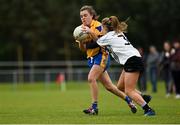 15 September 2018; Gráinne Nolan of Banner Ladies, from Ennis, Co Clare, in action against Ciara McAnespie of Emyvale, Co Monaghan, in the Senior Championship Final during the 2018 LGFA All-Ireland Club 7s at Naomh Mearnóg & St Sylvesters in Dublin. Photo by Piaras Ó Mídheach/Sportsfile