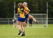 15 September 2018; Siobhán McMahon, right, and Ann Marie Meenaghan of Banner Ladies, Ennis, Co Clare, celebrate beating Emyvale, Co Monaghan, in the Senior Championship Final during the 2018 LGFA All-Ireland Club 7s at Naomh Mearnóg & St Sylvesters in Dublin.  Photo by Piaras Ó Mídheach/Sportsfile