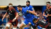 15 September 2018; Robbie Henshaw of Leinster is tackled by Jordan Williams of Dragons during the Guinness PRO14 Round 3 match between Leinster and Dragons at the RDS Arena in Dublin. Photo by Brendan Moran/Sportsfile