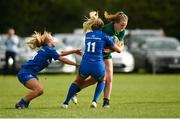 15 September 2018; Finola Collins of Connacht is tackled by Ciara Faulkner, left, and Molly Fitzgerald, centre, of Leinster during the U18 Girls Interprovincial Championship match between Leinster and Connacht at Barnhall RFC in Parsonstown, Leixlip, Co. Kildare. Photo by Barry Cregg/Sportsfile