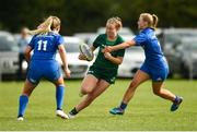 15 September 2018; Finola Collins of Connacht is tackled by Ciara Faulkner, left, and Molly Fitzgerald of Leinster during the U18 Girls Interprovincial Championship match between Leinster and Connacht at Barnhall RFC in Parsonstown, Leixlip, Co. Kildare. Photo by Barry Cregg/Sportsfile