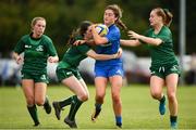 15 September 2018; Ella Roberts of Leinster is tackled by Aoibheann Reilly, left, Hannah Gullane, centre, and Meabh Deely of Connacht during the U18 Girls Interprovincial Championship match between Leinster and Connacht at Barnhall RFC in Parsonstown, Leixlip, Co. Kildare. Photo by Barry Cregg/Sportsfile